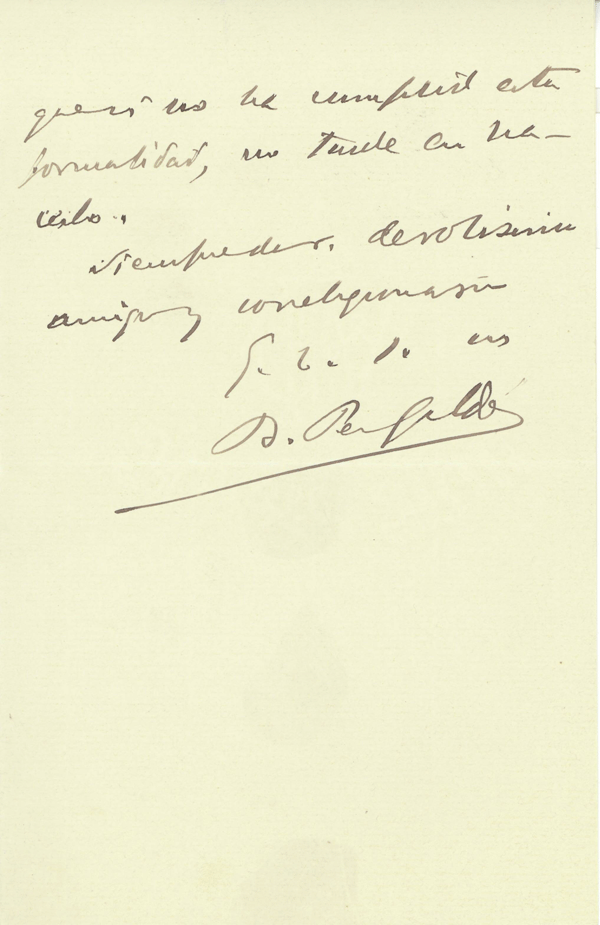 Carta escritor Benito Perez Galdo-Reverso