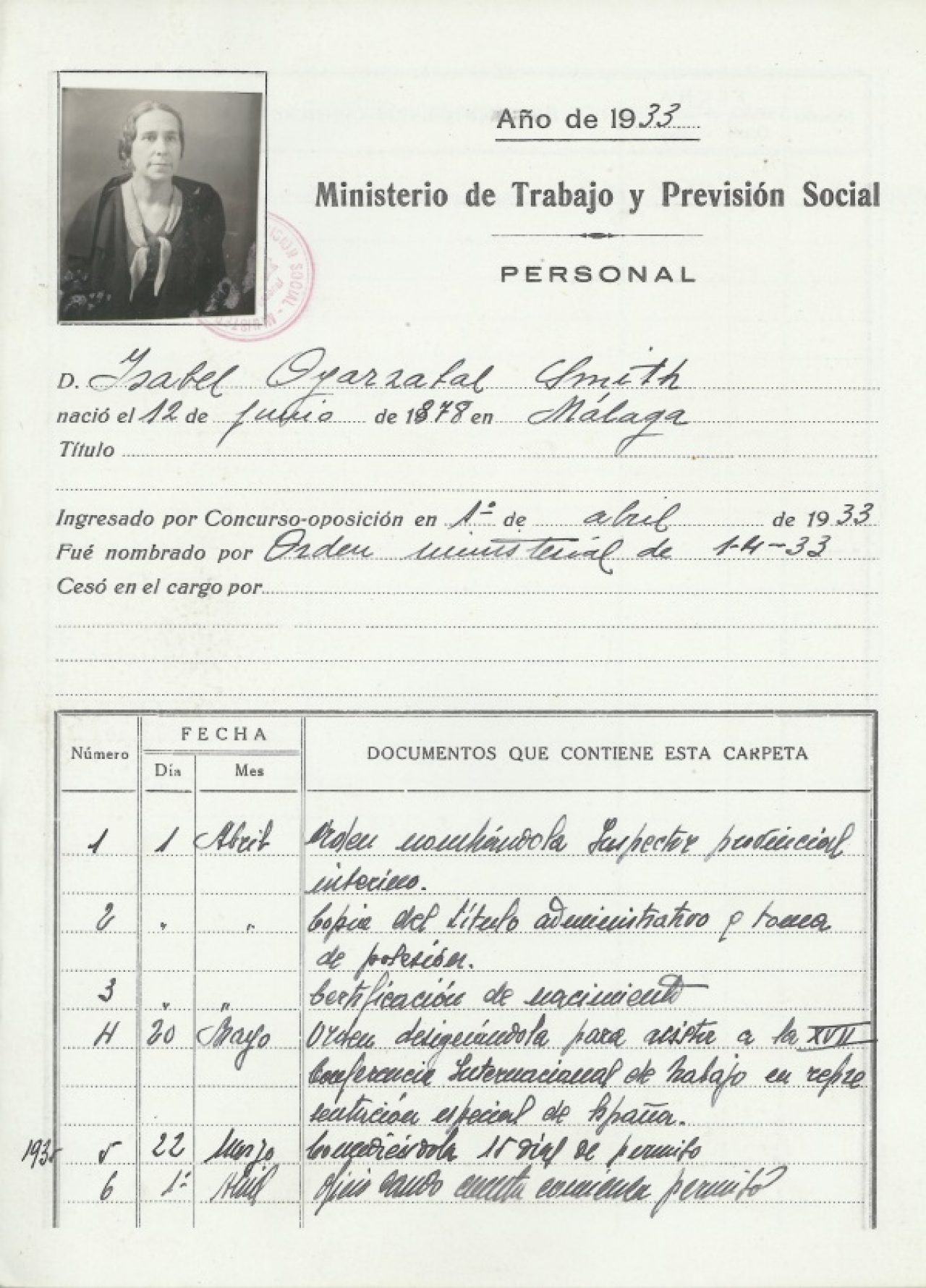 Expediente personal de Isabel Oyarzábal: Extracto