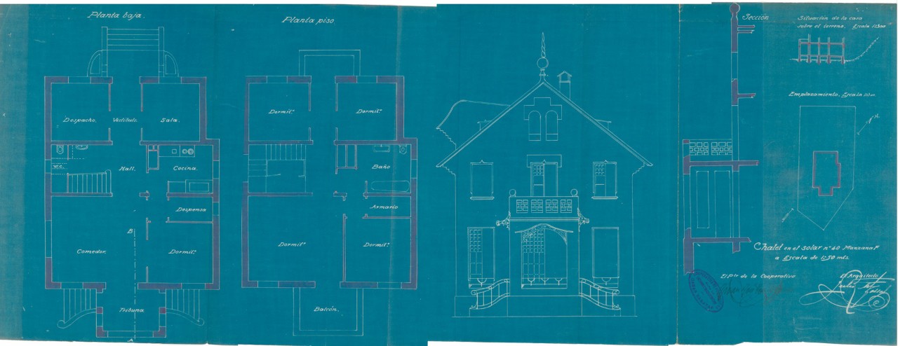 Plano del chalet de la Cooperativa de Periodistas para la Construcción de “Casas Baratas” 